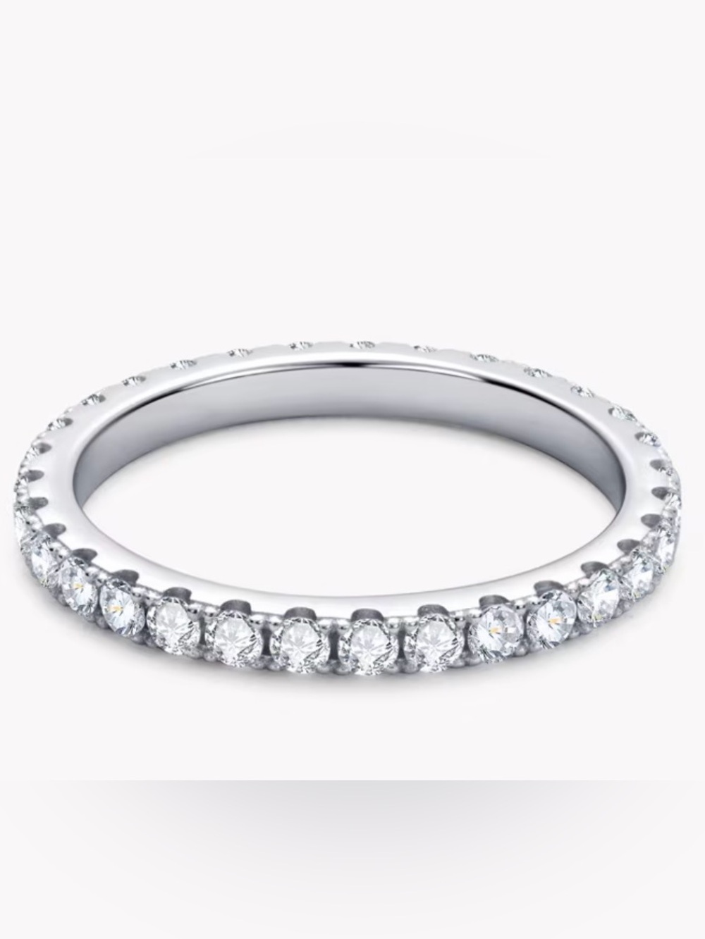 Hand-Inlaid Cubic Zirconia Sparkling Pavé Eternity Silver Ring (US Size 5)